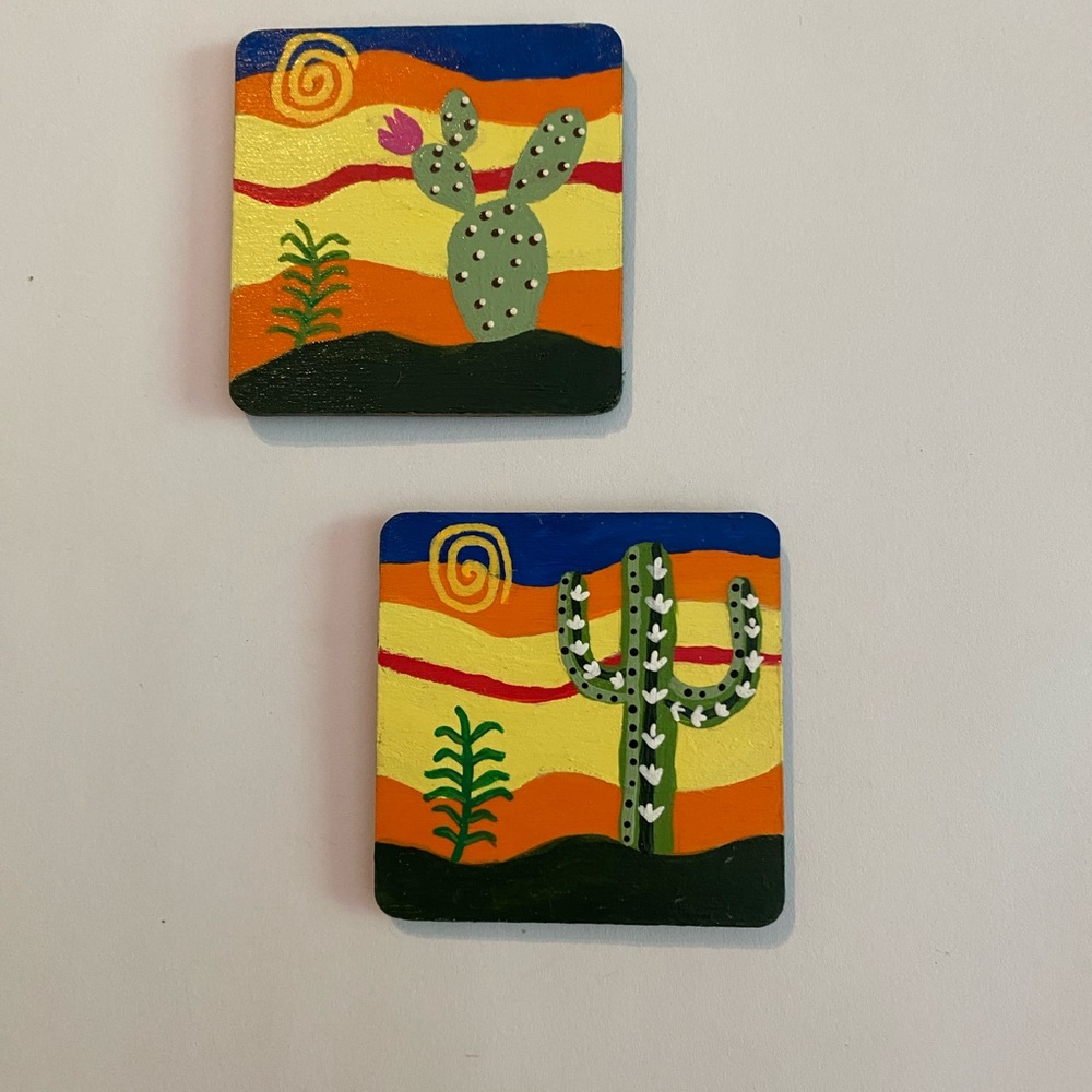 Hand painted cactus magnets set of 2
